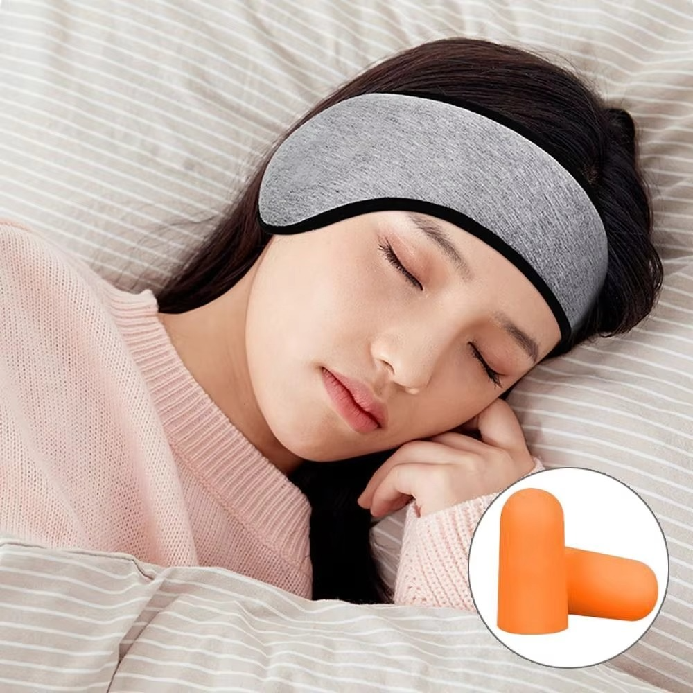 Comfortable Black Sleep Eye Mask with Ear Plugs
