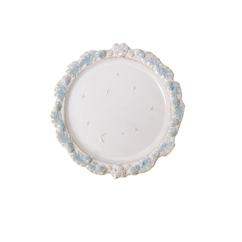 Classic White Ceramic Dinner Plate with Floral Design