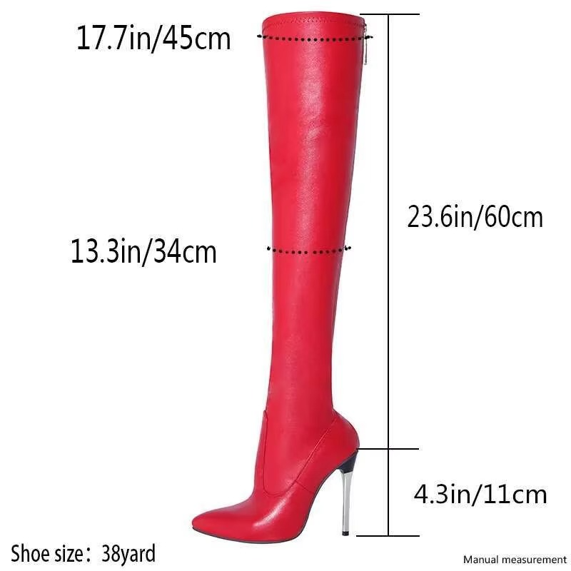 High Heel Black Knee High Zip Boots