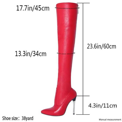 High Heel Black Knee High Zip Boots