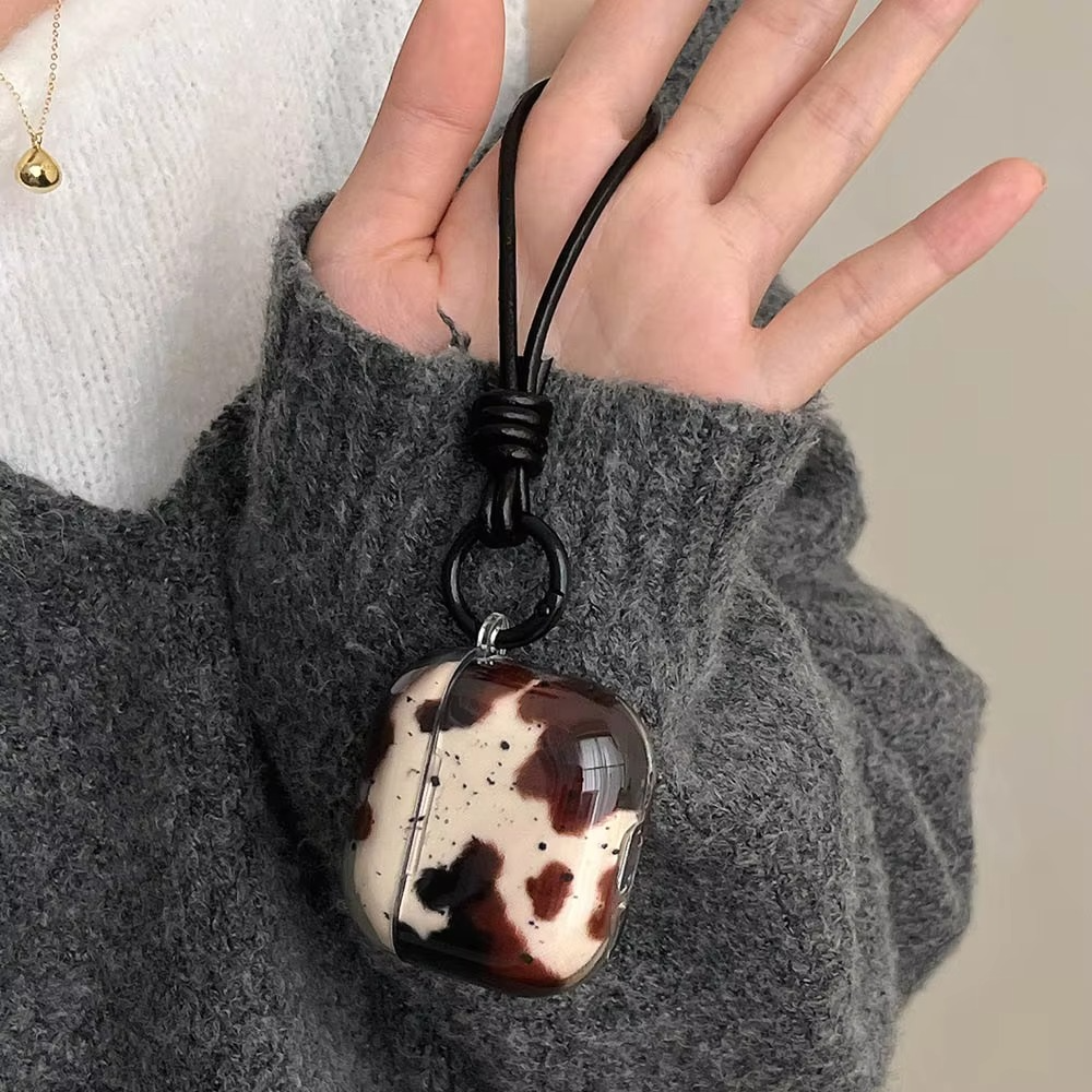 Stylish Agate Design AirPods Cover with Leather Strap