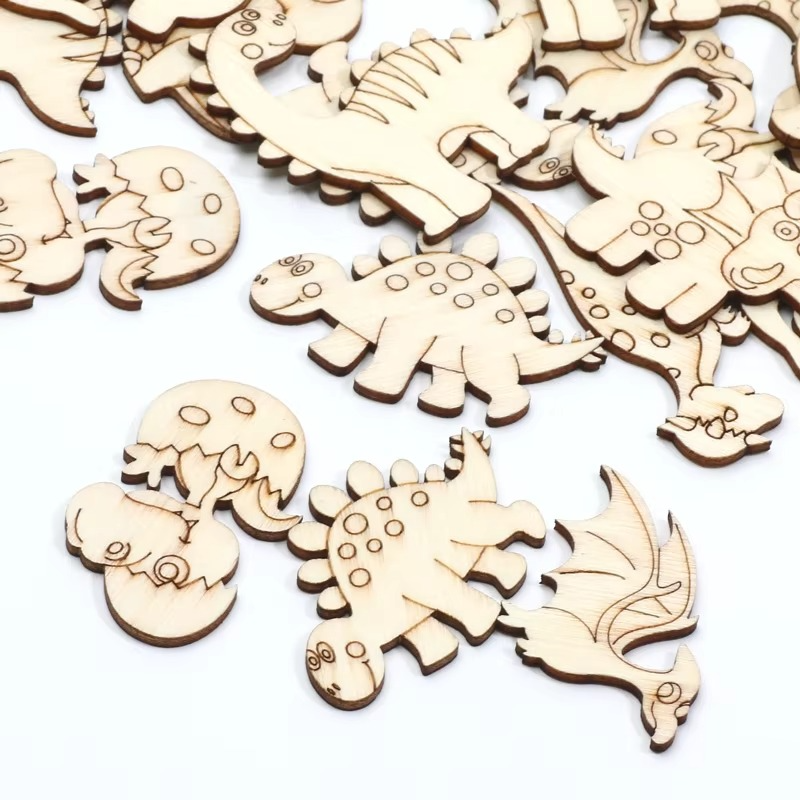 20pc Wood Dino Shapes for Crafting and DIY Projects