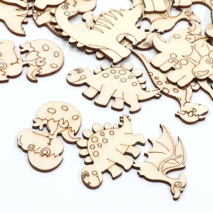 20pc Wood Dino Shapes for Crafting and DIY Projects