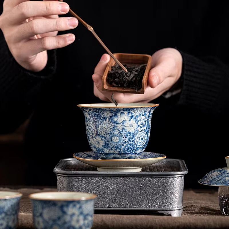 Vintage Chinese Ceramic Tea Infuser Set