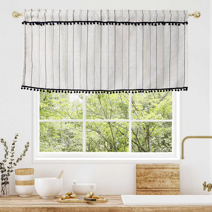 White Decorative Cafe Style Short Curtain with Blue Trim