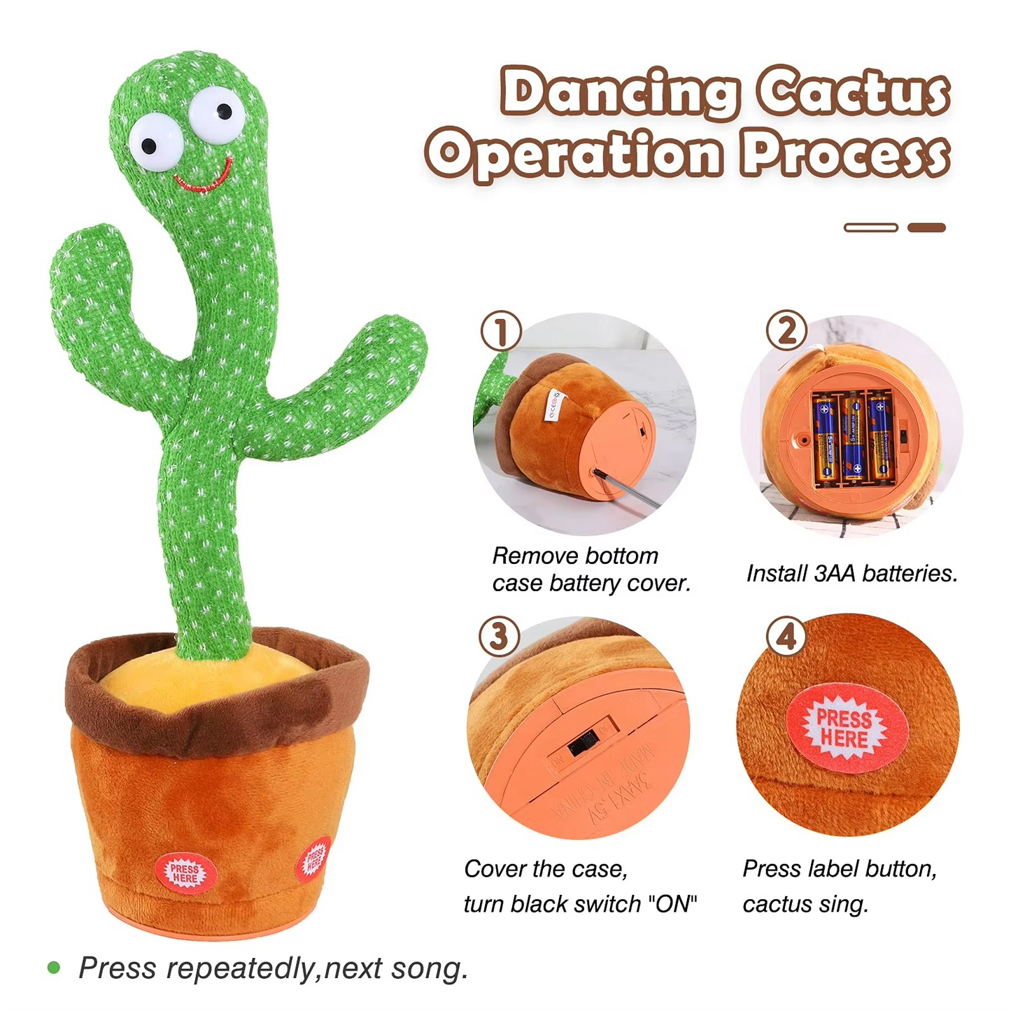 Fun Musical Cactus Soft Toy with 120 Fun Songs