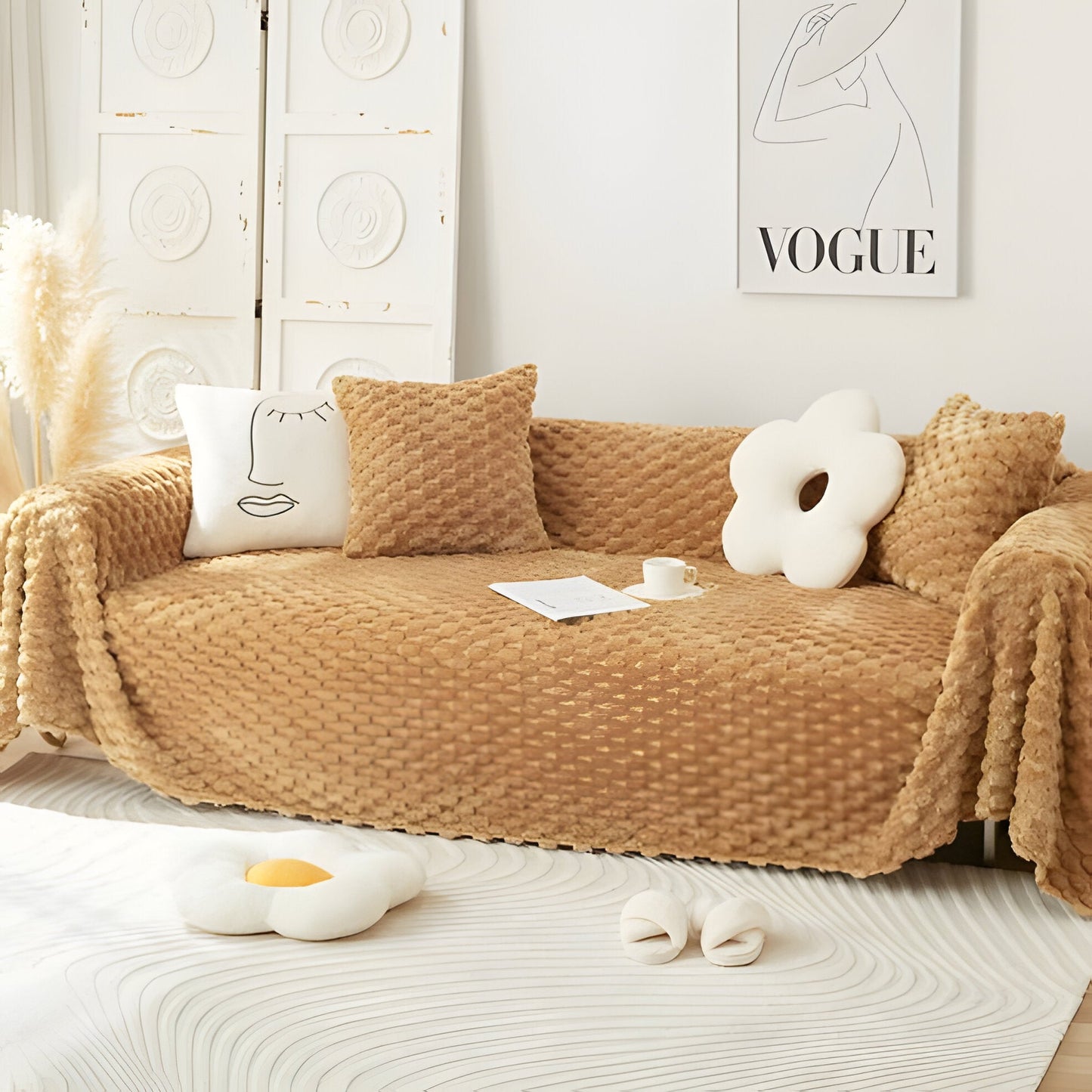Soft Chenille Couch Slipcover, Stain Resistant Throw Blanket