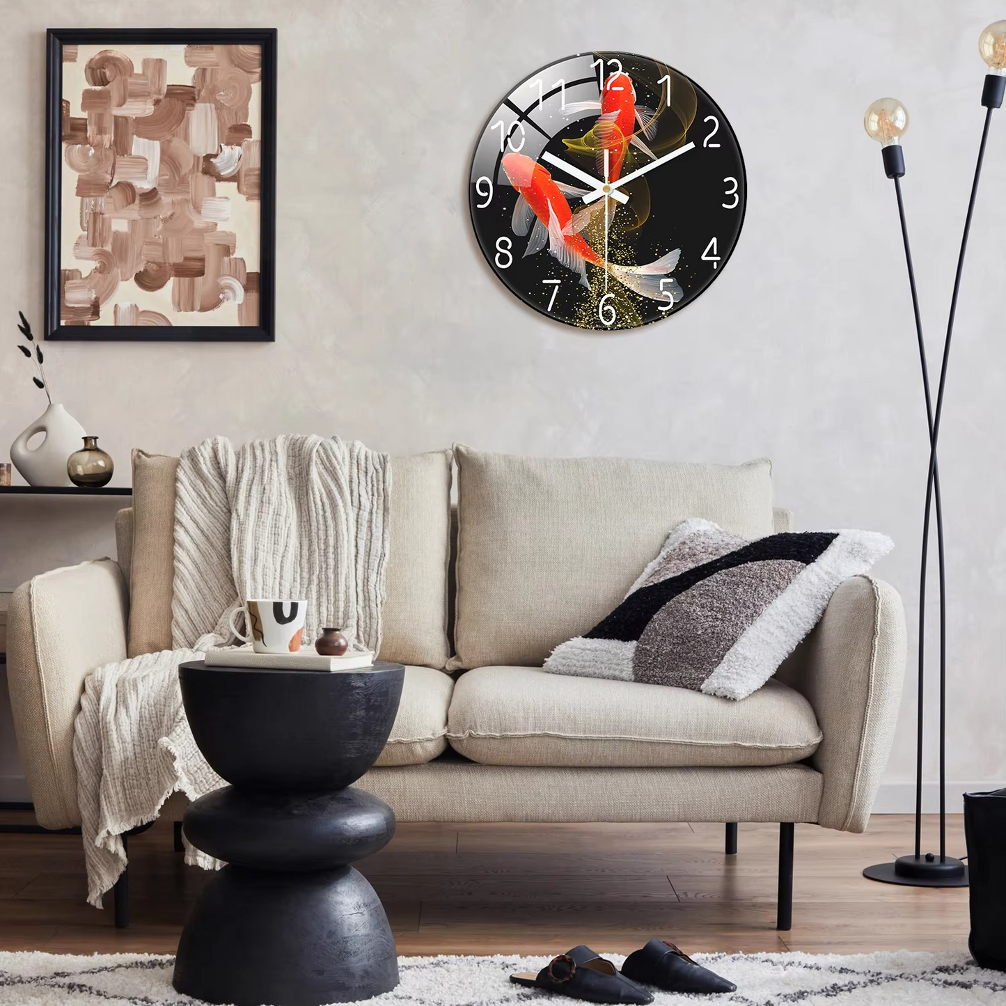Large Round 12 Inch Black Wall Clock for Living Room
