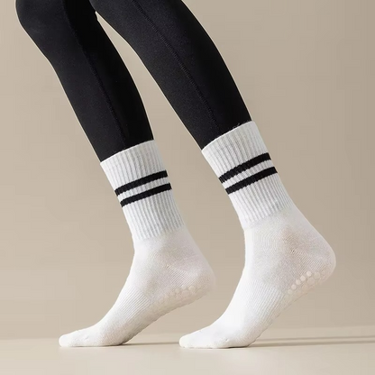 Comfortable Crew Striped Athletic Socks - Grip Sole, Moisture Wicking