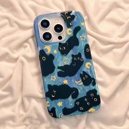 Fun Cat Phone Case with Glittery Night Sky Design
