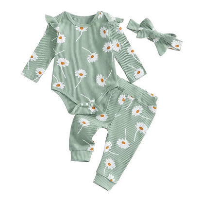 Cute Baby Girl Floral 3 Piece Set with Romper