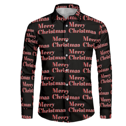 Mens Festive Holiday Long Sleeve Button Down Shirt