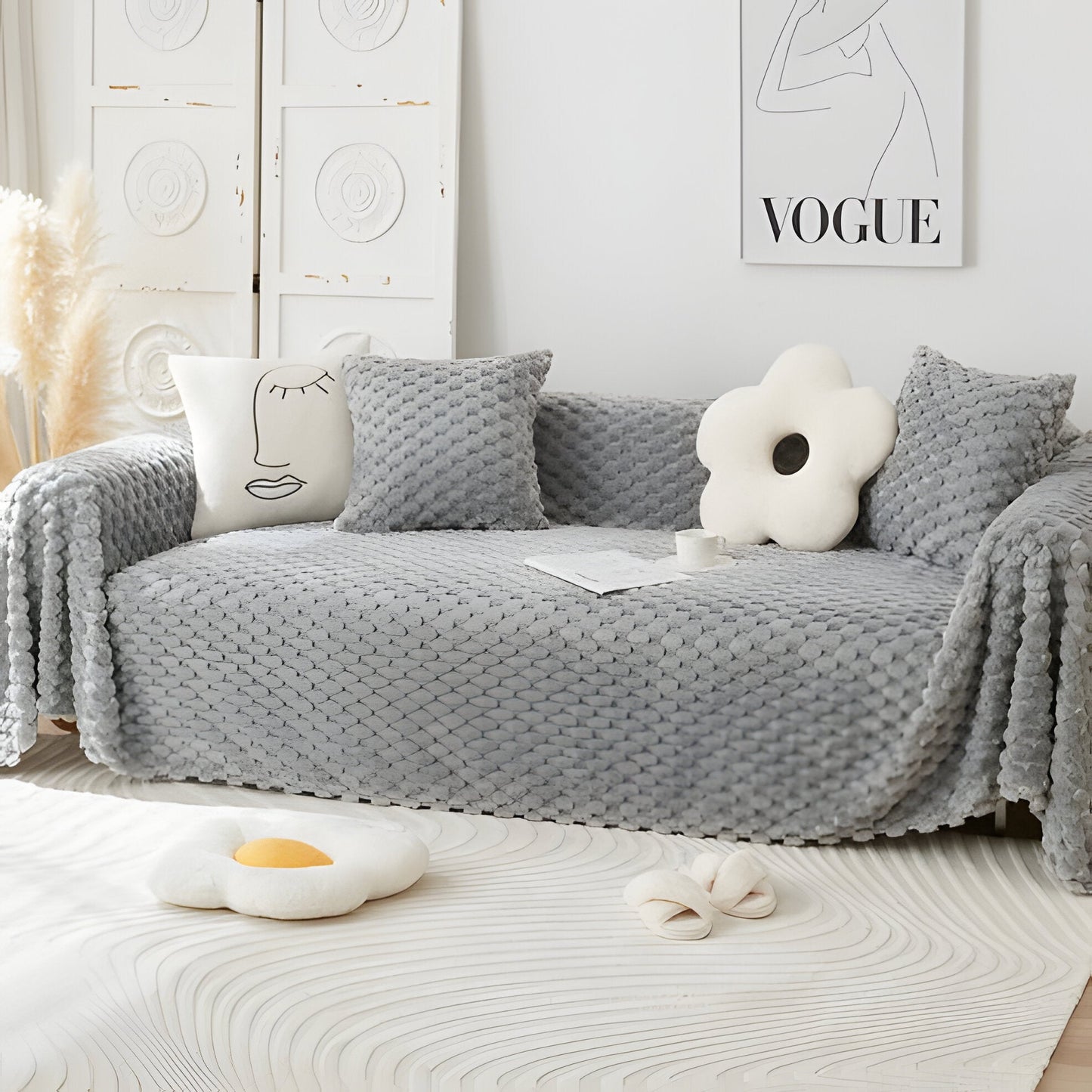 Soft Chenille Couch Slipcover, Stain Resistant Throw Blanket