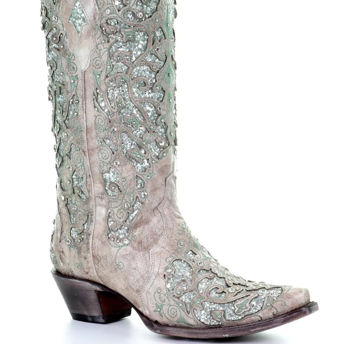 Glittery Vintage Pointy Toe Ankle Boots with Block Heel