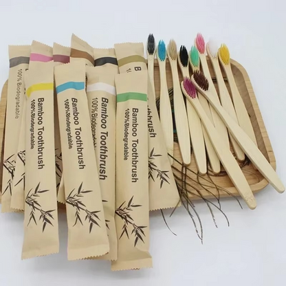 Natural Bamboo Toothbrushes 10 Pack Soft Bristle