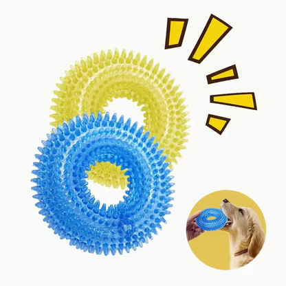 Tough Squeaky Dog Chew Ring - Rubber Dental Toy