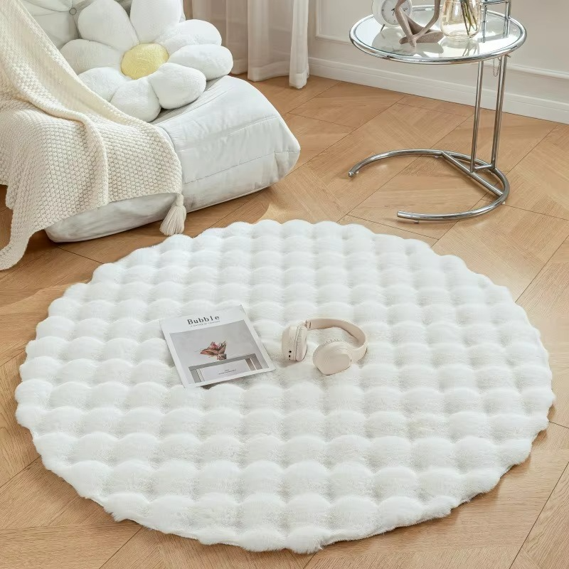 Plush Faux Fur Round Area Rug for Home Decor