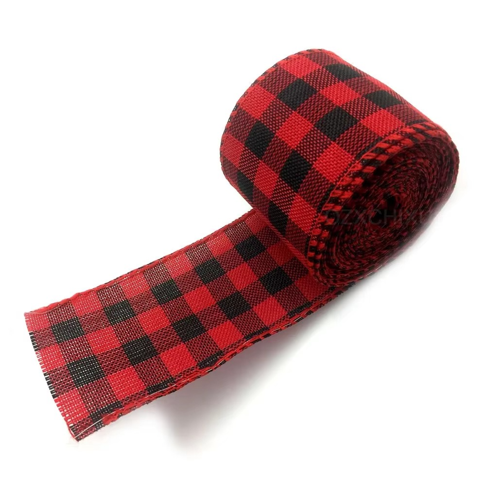 Holiday Plaid Ribbon, Red Green Snowflake Pattern, 6.5 Yards