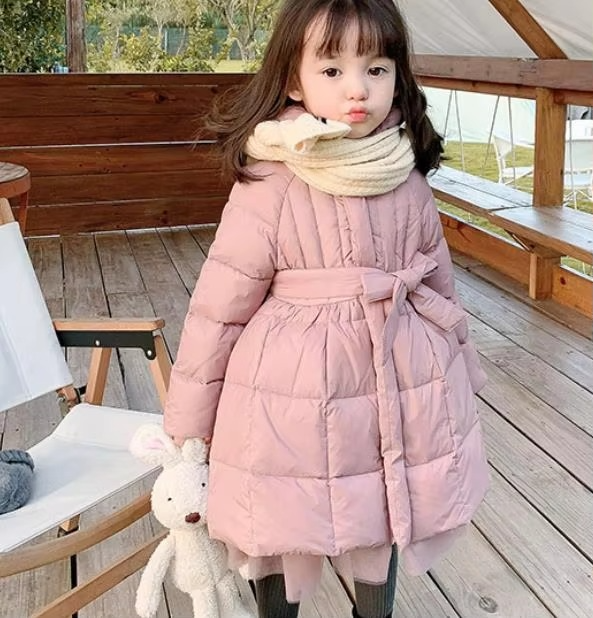 Warm Baby Girls Parka Coat with Mesh Detailing