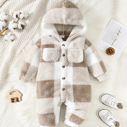 Soft Flannel Hooded Baby Romper for Boys and Girls