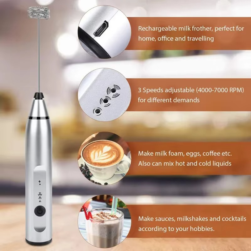 Compact Electric Milk Frother and Coffee Whisk Blender