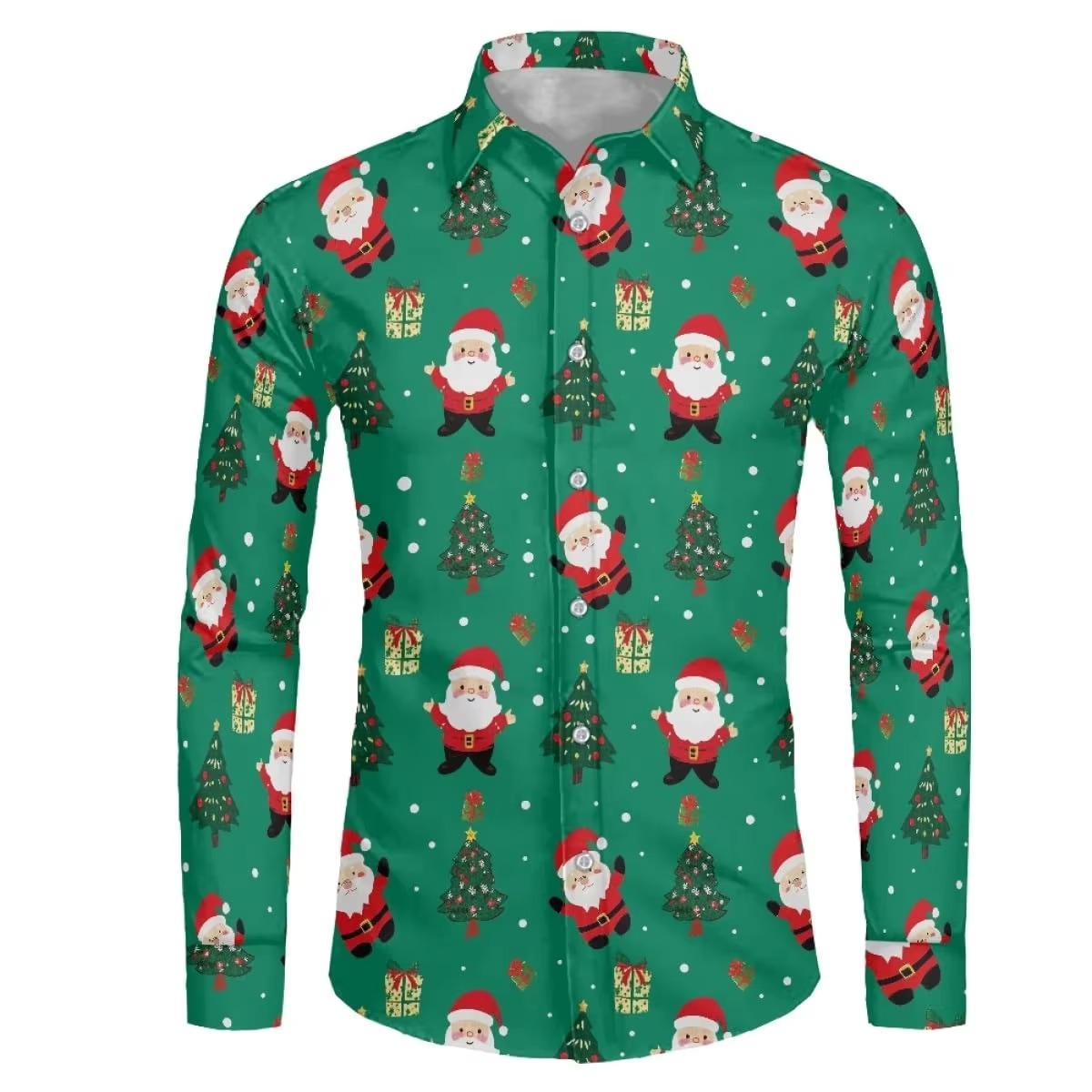 Mens Festive Holiday Long Sleeve Button Down Shirt