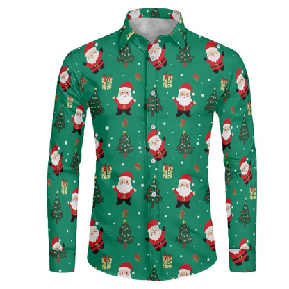Mens Festive Holiday Long Sleeve Button Down Shirt