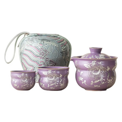 Luxurious Metal Floral Portable Tea Set - Hehif