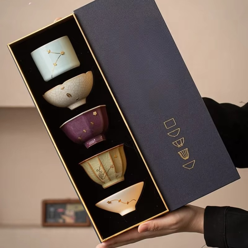 Delicate China Tea Set with Decorative Cups and Box - Hehif