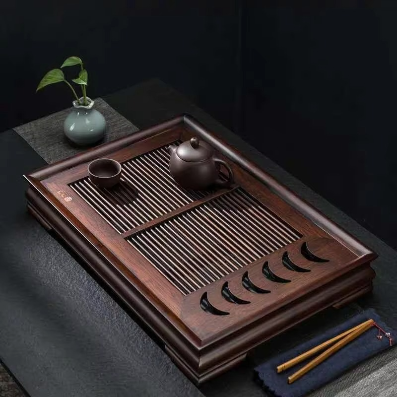Natural Bamboo Tea Serving Tray with Built-in Drainage
