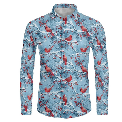 Mens Festive Holiday Long Sleeve Button Down Shirt