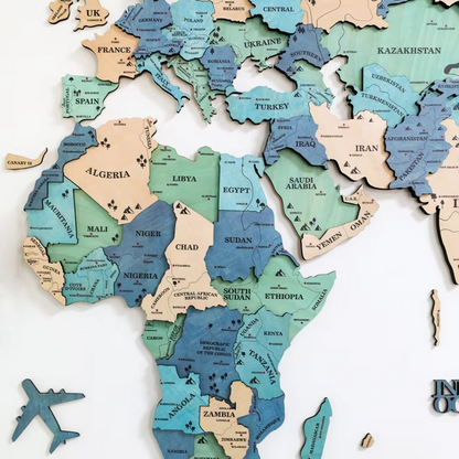 Large Wooden Globe Map Wall Decoration - Modern Home Accent