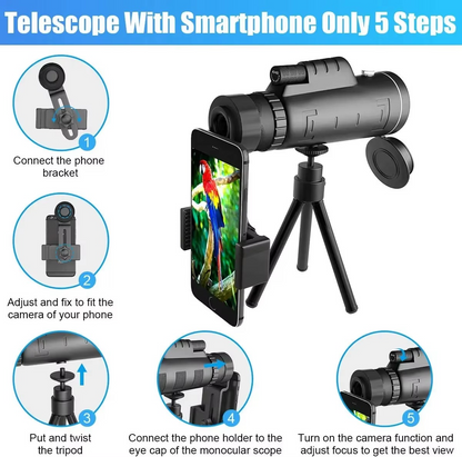 Portable HD Monocular Telescope with Phone Adapter and Stand