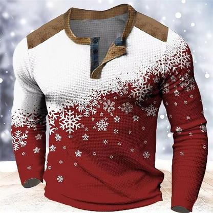 Festive Winter Snow 3D Graphic Mens Henley Shirt