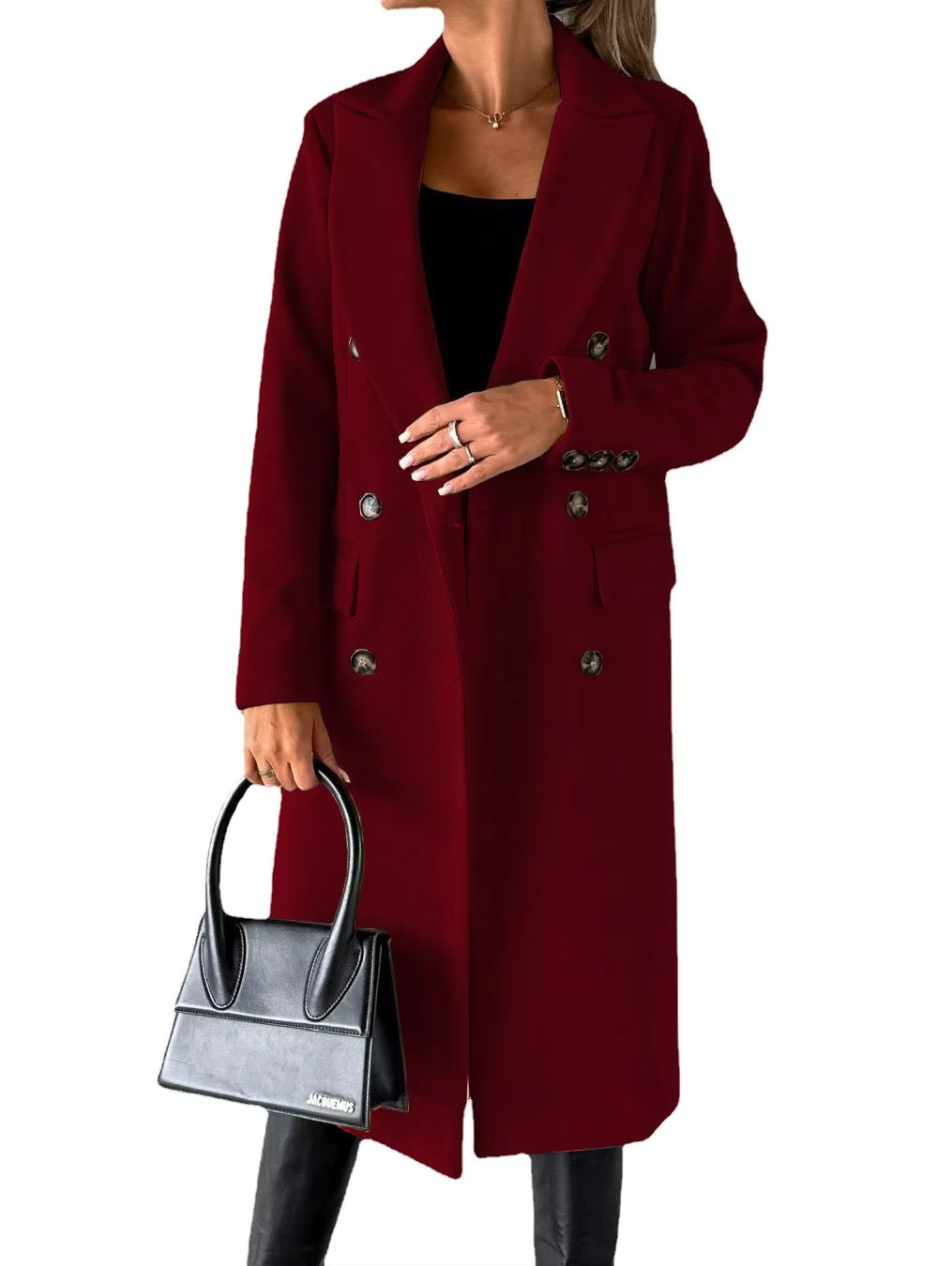Classic Fit Women's Long Coat with Notch Collar