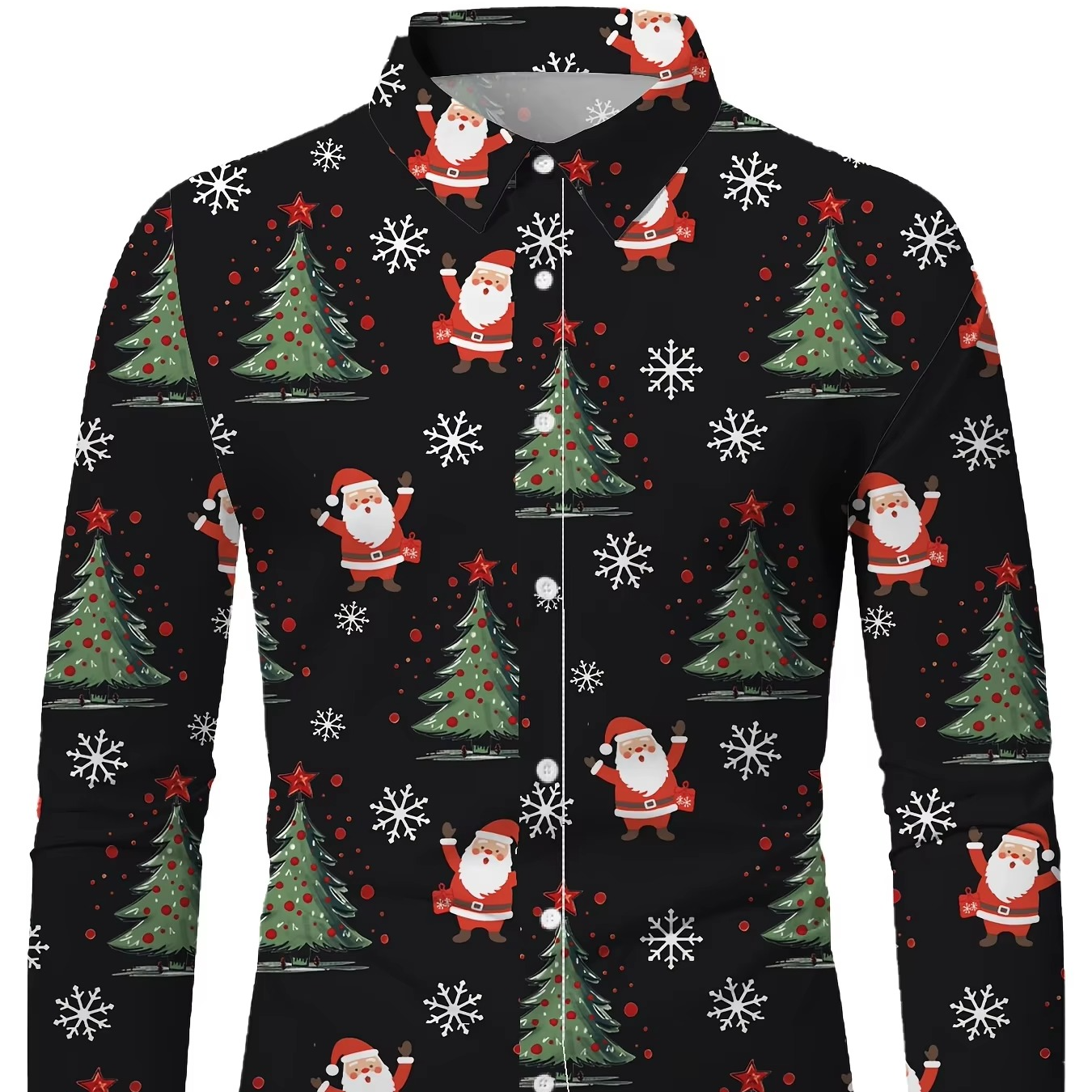Mens Fun Holiday Dress Shirt with Santa Print