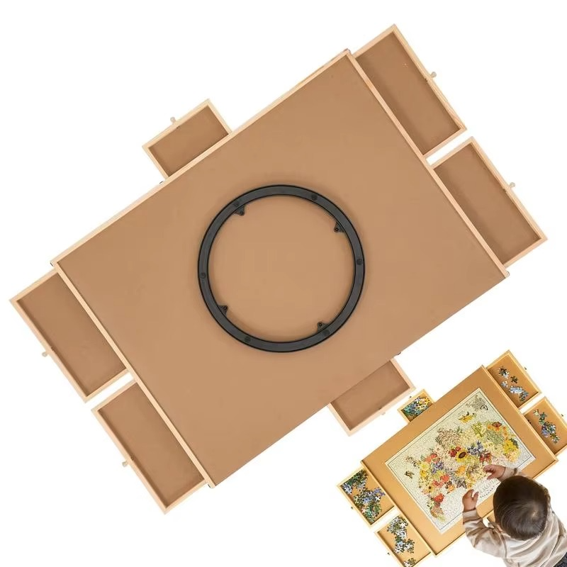 Classic Wooden Turntable Desk with 6 Storage Compartments