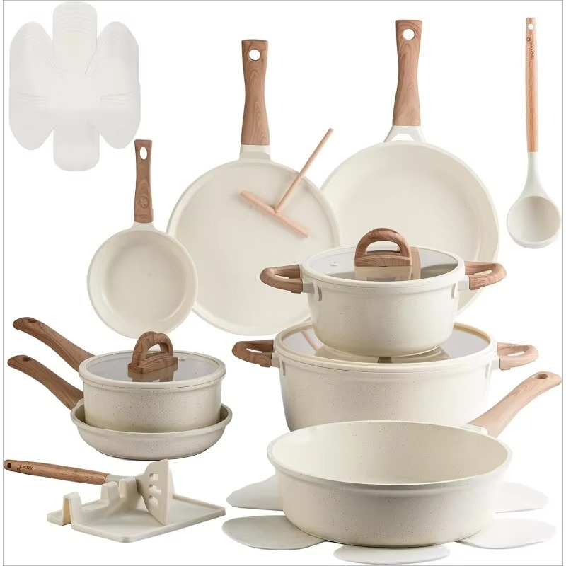 Ultimate 22-Piece Nonstick Ceramic Cookware Set in White - Hehif