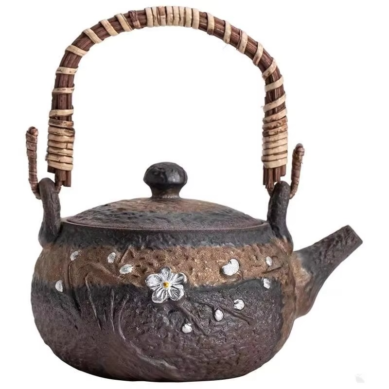 Traditional Asian Ceramic Tea Pot with Wooden Handle - Hehif