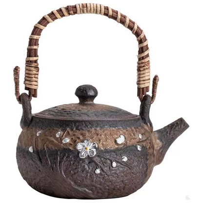 Traditional Asian Ceramic Tea Pot with Wooden Handle - Hehif