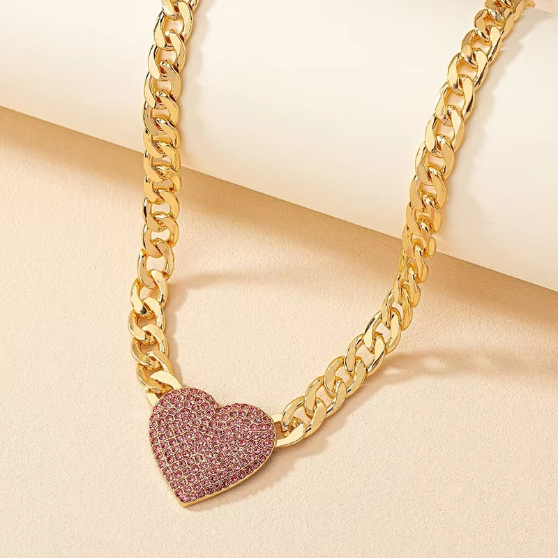 Shining Heart Pendant Chain Necklace in Silver Gold
