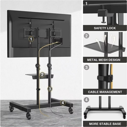 Portable TV Cart with Adjustable Mount for 32-80 Inch Screens