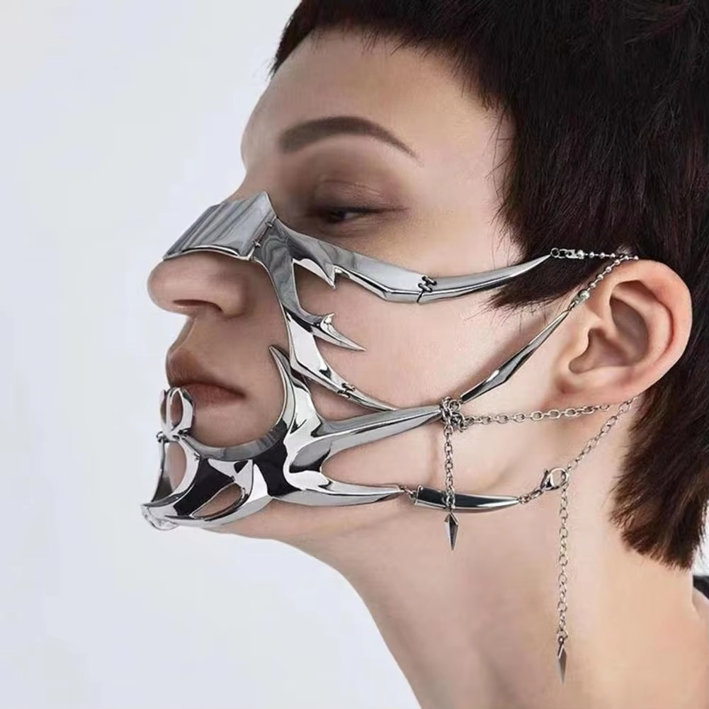 Edgy Silver Tone Gothic Mask Face Accessory