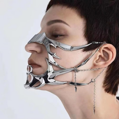 Edgy Silver Tone Gothic Mask Face Accessory