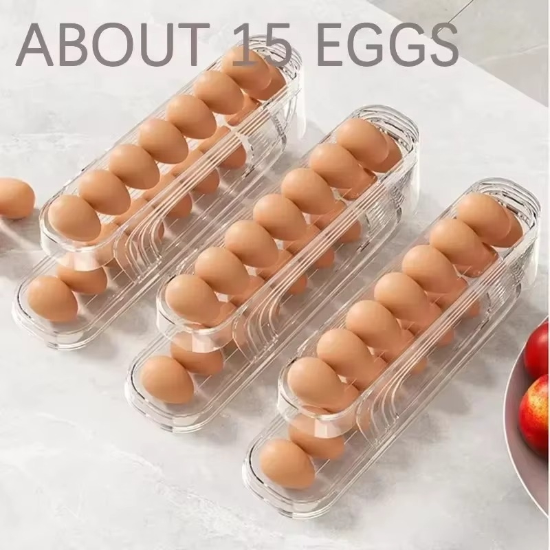 Easy Roll Egg Holder for Fridge, Double Layer Storage