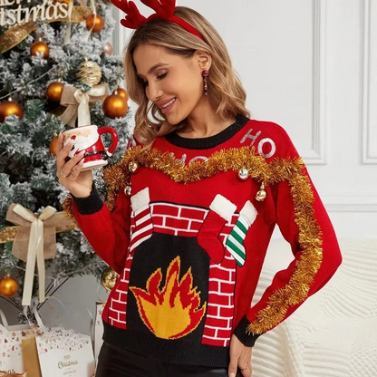 Warm Red Festive Ladies Christmas Sweatshirt