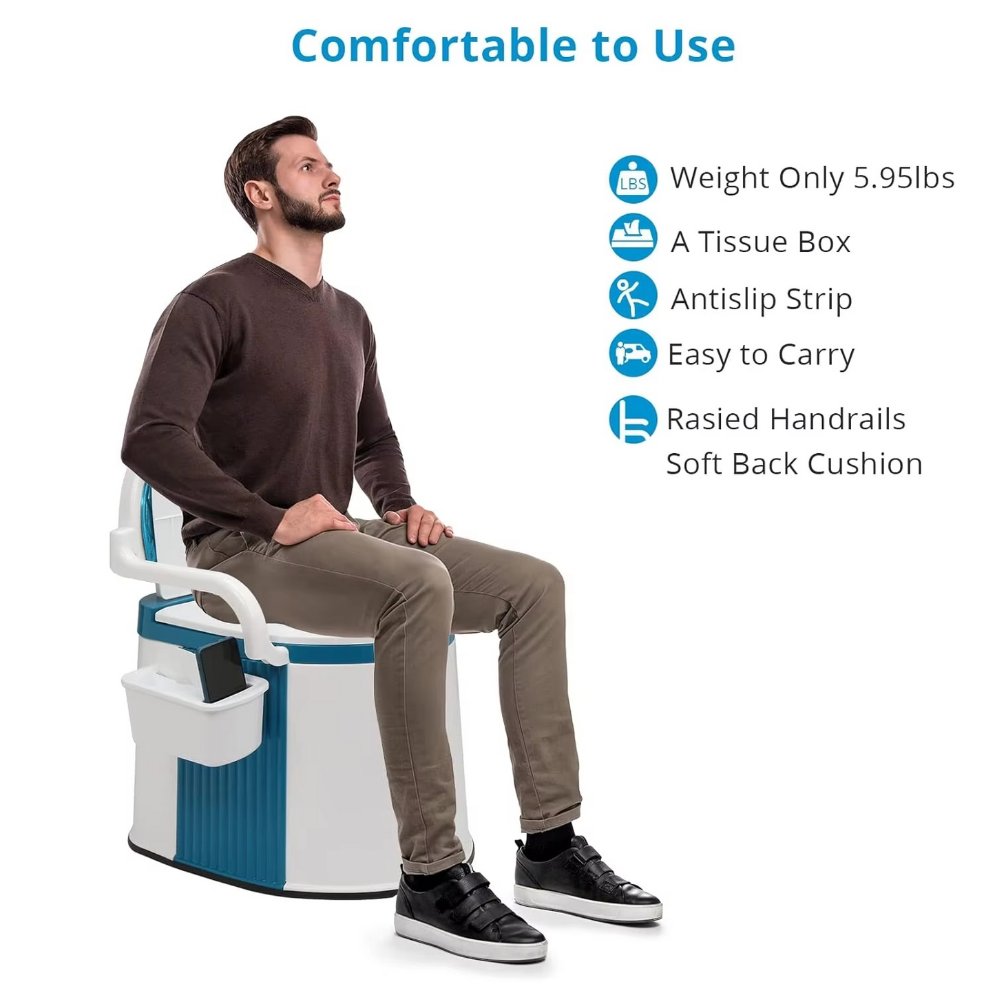 Compact Lightweight Toilet with Large Tank and Grip Handles