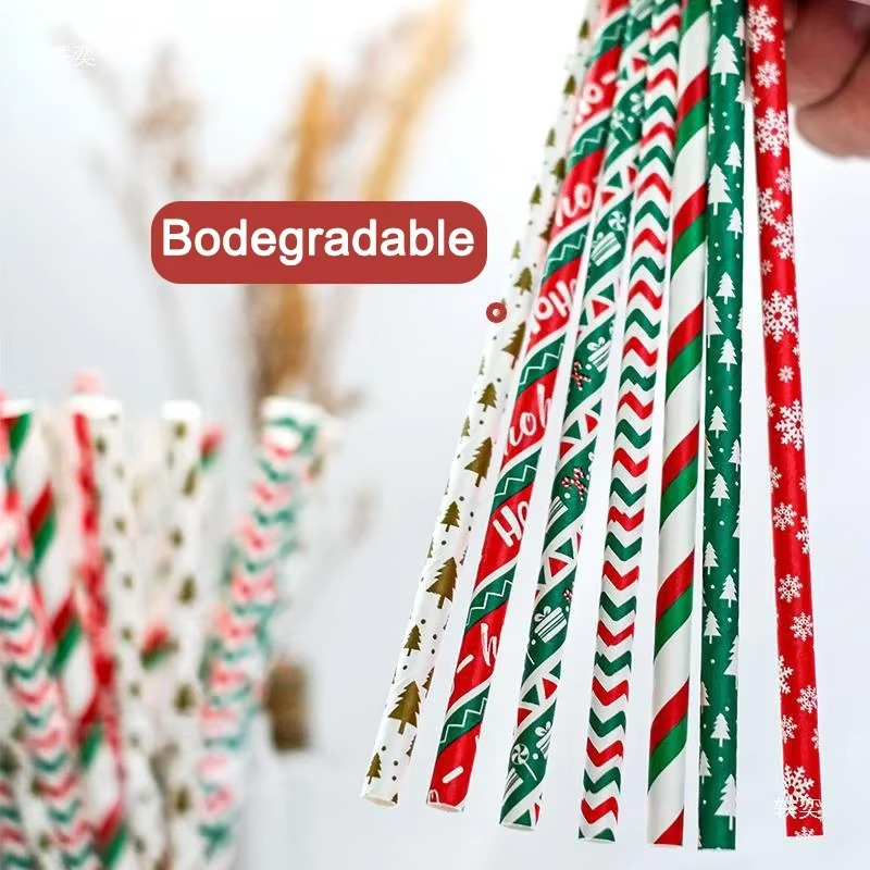 Vibrant Holiday Paper Straws 25ct Disposable Party Straws