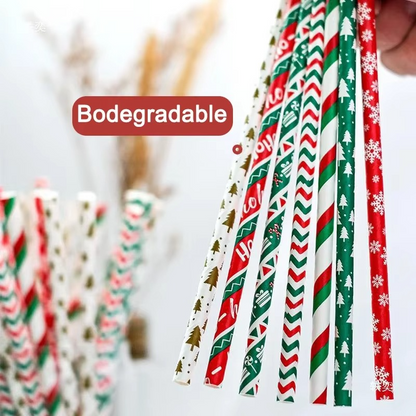 Vibrant Holiday Paper Straws 25ct Disposable Party Straws