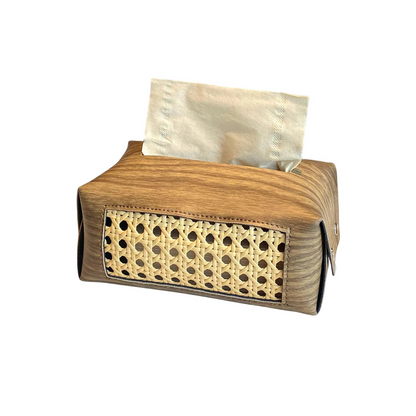 Classic Wooden Tissue Box with Carved Leather Detail - Hehif